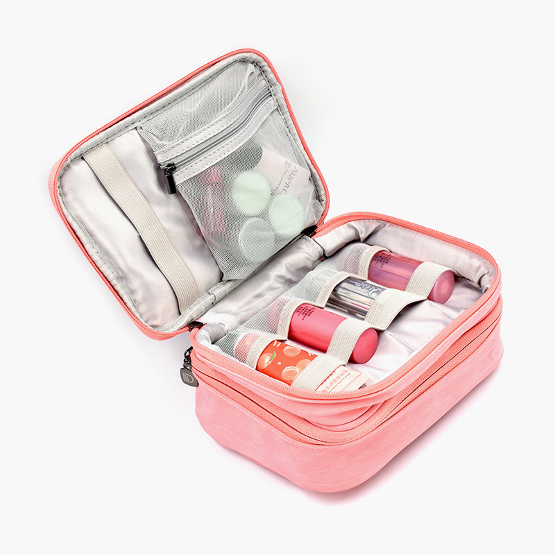 Customized-Pink-Travel-Double-Layer-Makeup-Bag-2