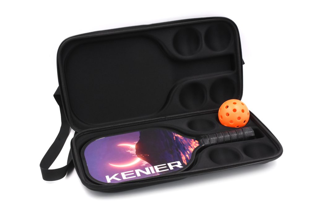 Close-up of double zipper pull on EVA pickleball paddle case