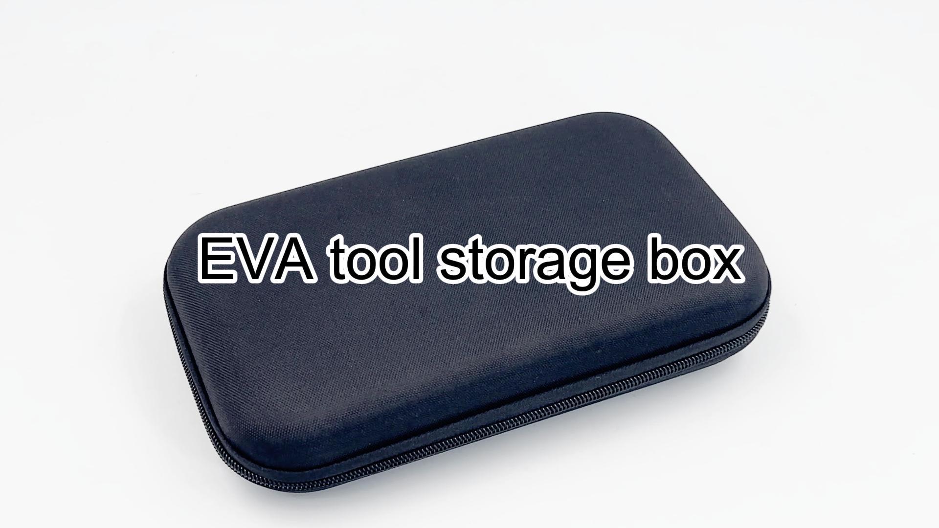 Black EVA hard shell tool storage box, closed zipper design, ideal for bulk wholesale tool organization and equipment protection.